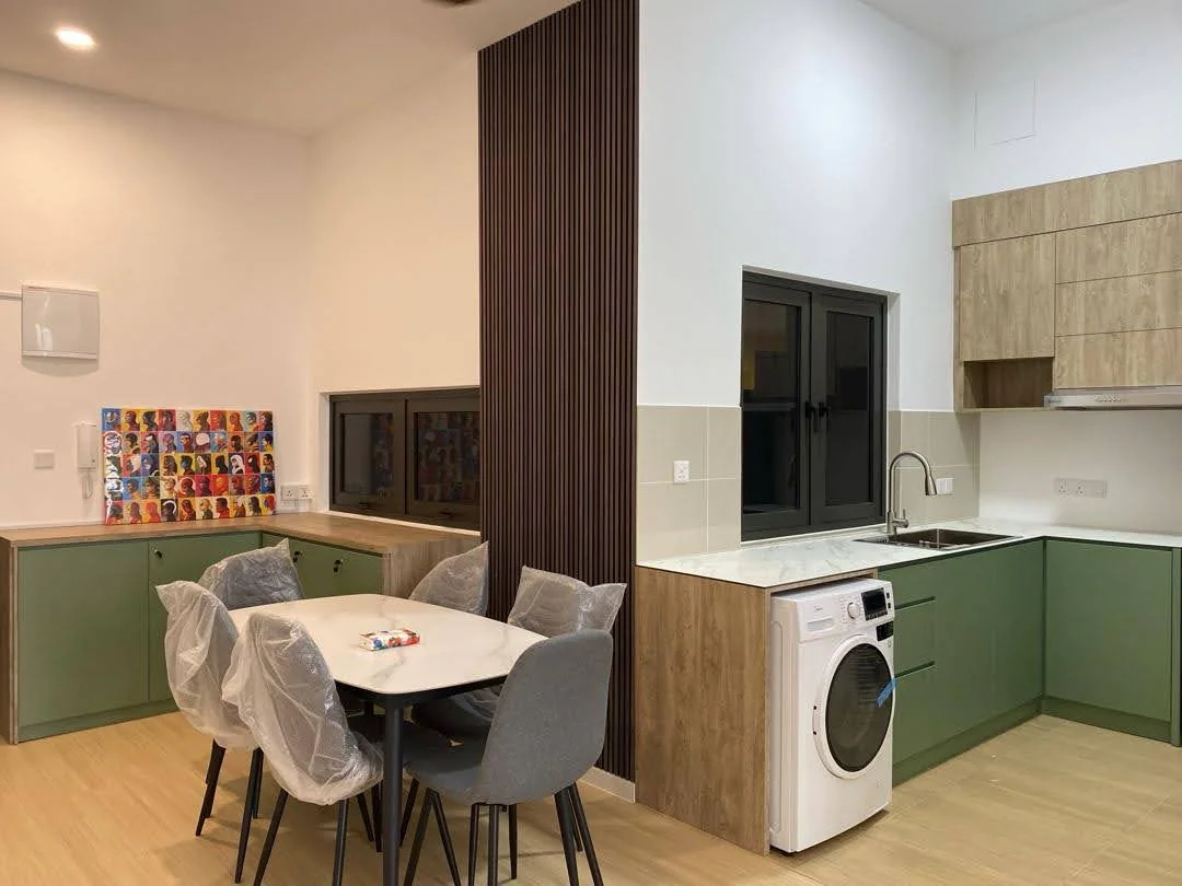 Completed compact kitchen and dining area at Sunway Grid